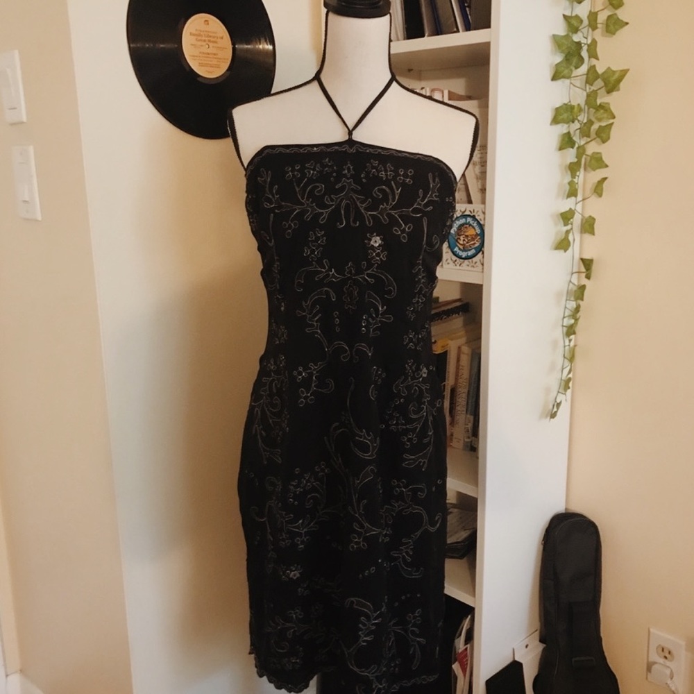 nicole miller black embroidered dress | size 12